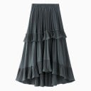 Damen langer, gestufter Rock mit Rüschen Sanft plissierter Stoff Elastischer Gummibund Asymmetrischer Saum vorne kürzer Ausgestellter Schnitt 4