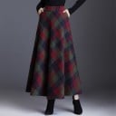 Damen langer kariert Rock aus Wolle und Kaschmir Schräg geführtes Muster Weit ausgestellter A-Linien-Schnitt in Maxi-Länge Bund mit elastischem 5