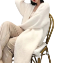 Damen langer plüschiger Cardigan ohne Verschluss Eleganter weißer Wintermantel mit langen Ärmeln Bequemer warmer Pelzmantel aus Polyester Universelle Größe 4