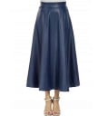 Damen langer Rock aus Kunstleder mit hohem Bund Ausgestellter A-Linien-Schnitt Glatte glänzende Oberfläche Aus Polyester und Spandex 2