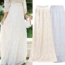 Damen langer Spitzenrock mit Blumenmuster Breite Taille Maxi-Länge bis zu den Knöcheln Mäßig ausgestellter Schnitt Baumwolle und Polyester 3