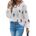 Damen lockere Bluse mit langen Ärmeln Leichte Bluse mit Feder-Motiv Eleganter luftiger Schnitt Bequemer Polyester Modischer Top für den Alltag 4