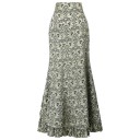 Damen Maxi-Rock mit Schnürung und Rüschen Meerjungfrau-Schnitt mit hohem Bund Gemusterter Stoff mit Ornamenten Rüschenabschluss Polyester 6