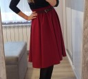 Damen Midi-Rock mit gerafftem Bund und Gürtel Breiter, fließender Schnitt Gestrickter Gürtel mit Schnalle Einfarbiger Rock unter dem Knie 10