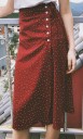 Damen Midi Rock mit Knöpfen und Punkten Wickel-A-Linien-Rock mit Bindung in der Taille Fließender Rock aus einer Mischung von Acryl 3