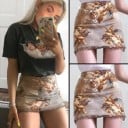 Damen Minirock mit Engel-Druck in Beige- und Brauntönen Figurbetonter Bleistift-Schnitt mit gewelltem Saum Rock aus Polyester 2