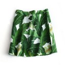 Damen Minirock mit hohem Bund A-Linien Schnitt Buntes tropisches Blatt- und Pflanzenmuster Helle Fütterung Baumwoll-Polyester-Mischung 1