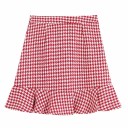 Damen Minirock mit Volant und schwarzen Knöpfen Rot-weißer Hahnentrittmuster Gerader, figurbetonter Oberteil Polyester mit Baumwolle 2