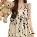 Damen Nachthemd in Beige mit feinen Mustern und Rüschen Elegantes Sommernachthemd mit Raffungen und breiten Trägern Bequemes leichtes Polyester 2