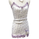 Damen Nachthemd mit Kirschmuster Elegantes einfarbiges Nachthemd mit Spitze und Schlitz V-Ausschnitt Polyester Spandex Universelle Größe 6