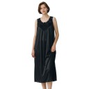 Damen Nachthemd ohne Ärmel mit Spitzeneinsatz, Blumenstickerei, gerafftem Volant und lockerem Schnitt, Einheitsgröße 3