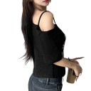 Damen Off-Shoulder T-Shirt Lockere Passform Stylischer Print Streetwear Motiv Modisches Top mit asymmetrischem Ausschnitt Sommer Casual Fashion 2