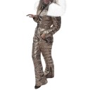 Damen Overall einfarbig glänzend Winter für Skifahren Kapuze mit Fell Lange Hosen Warmer Schnitt Polyester 6