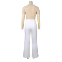 Damen Overall einfarbig Halbdurchsichtiger Top mit Perlen Rundhalsausschnitt Lange Hosen Eleganter Schnitt Nylon 2