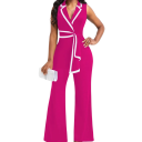 Damen Overall Einfarbiges Modell Weite Hosen Breite Träger Kragen Taillierung mit Bindeband V-Ausschnitt Polyester Spandex 5