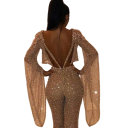 Damen Overall Glitzernd mit Rüschen an den Ärmeln Rundhalsausschnitt Lange Ärmel Lange Hosen Eleganter Schnitt Polyester 2