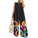 Damen Overall mit durchlöcherten Ringen in den Hosenbeinen Rundhalsausschnitt Lange Hosen Tanktop mit breiten Trägern Lockere Passform Polyester 3