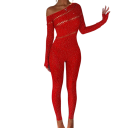 Damen Overall universelle Größe Poloprüschend Modell mit Strass Rundhalsausschnitt Lange Ärmel und lange Hosen Polyester Spandex 3