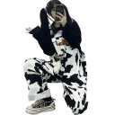 Damen Overall weiß mit schwarzen Punkten Kuhmotiv Aufschrift dont talk to strangers Taschen Rundhalsausschnitt Lange Hosen Top 2