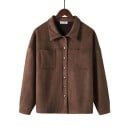 Damen Oversize-Bluse für kühleres Wetter Zwei Brusttaschen und Knopfverschluss Mattes Wildleder-Design Baumwolle mit Polyester 4