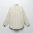 Damen Oversize Hemdjacke aus Baumwoll-Denim Große aufgesetzte Taschen Versteckter Verschluss Abgesenkte Schultern Abgerundeter Saum 5