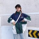 Damen Oversize Jacke mit Farbkombinationen Stehkragen und Reißverschluss Elastische Bündchen und unterer Saum Sportlicher, lockerer Schnitt 2