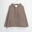 Damen Oversize Kapuzenjacke mit Känguritasche Schicht-Look mit weißem Saum Herunterhängende Schultern Seitenschlitze Polyester 7