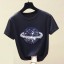 Damen-Pailletten-T-Shirt mit einem Planeten 4