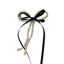 Damen Perlenhaarschleife Band und Perlen Elegante Duckbill-Haarspange Romantisches Haaraccessoire 1