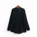 Damen Plissee Bluse mit langen gerafften Ärmeln Stehkragen Knopfverschluss Klassische lockere Passform Angenehmes Material Polyamid 2