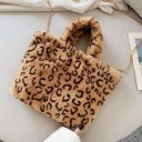 Damen Plüschhandtasche mit Tiermuster Kurze Griffe und goldener Kettenriemen über der Schulter Kunstfell 32 x 23 x 3 cm 3