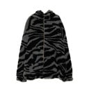 Damen Plüschjacke mit Zebramuster und Kapuze Lockere Oversize Passform Reißverschluss Zwei seitliche Taschen Polyester und Baumwolle Für 1
