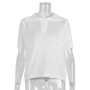 Damen Poloshirt mit kurzen Ärmeln Einfarbiges Design V-Ausschnitt mit Kragen und Knöpfen Baumwolle mit Polyester 9