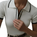 Damen Poloshirt V-Ausschnitt Kurzarm Kragen Knöpfe Einfarbig Polyester Bequem Sommerlich Elegant Casual Top 5