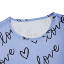 Damen-Pyjama in blauer Farbe mit Herzchenmuster und Aufschriften Love T-Shirt mit kurzen Ärmeln und Shorts aus Polyester und Spandex Bequemer Schlaf 2
