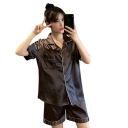 Damen Pyjama Set T-Shirt und Shorts Knopfverschluss Tasche Kragen Einfarbig Bequemes Material Polyester Spandex 8