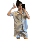 Damen Pyjama Set T-Shirt und Shorts Knopfverschluss Tasche Kragen Einfarbig Bequemes Material Polyester Spandex 6