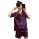 Damen Pyjama Set T-Shirt und Shorts Knopfverschluss Tasche Kragen Einfarbig Bequemes Material Polyester Spandex 9