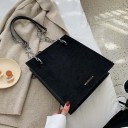 Damen rechteckige Umhängetasche Handtasche mit Griffen und Metallketten Kunstleder PU Minimalistisches flaches Design 25 x 28 x 10 cm 4