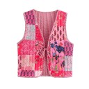 Damen rosa-rotes Weste mit Mustern und V-Ausschnitt Stylische Weste mit Bindeband Leichte elegante Weste aus Polyester für moderne Outfits 1