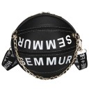 Damen runde Handtasche 20 x 19 cm In Form eines Basketballs Mit breitem Schultergurt und dekorativer Kette Auffälliger Schriftzug 1