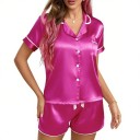 Damen Samt Pyjama mit Kragen und Knöpfen Kurze Ärmel und Shorts Einfarbig elegantes Set aus Polyester und Elasthan Bequemes Sommermodell 3