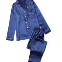 Damen Samt Pyjama mit Kragen und Tasche Einfarbiger Set mit langen Ärmeln und Hosen aus Polyester und Spandex in verschiedenen Farben 20