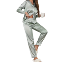 Damen Samt Pyjama mit Kragen und Tasche Einfarbiger Set mit langen Ärmeln und Hosen aus Polyester und Spandex in verschiedenen Farben 19