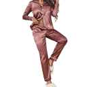 Damen Samt Pyjama mit Kragen und Tasche Einfarbiger Set mit langen Ärmeln und Hosen aus Polyester und Spandex in verschiedenen Farben 18