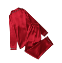 Damen Samt Pyjama mit Kragen und Tasche Einfarbiger Set mit langen Ärmeln und Hosen aus Polyester und Spandex in verschiedenen Farben 10