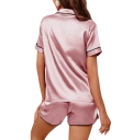 Damen Samt Pyjama mit kurzen Ärmeln und Shorts V-Ausschnitt mit Kragen und Knöpfen Einfarbiges Sommer-Set aus Polyester und Elasthan 2