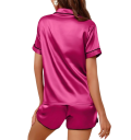 Damen Samt Pyjama mit kurzen Ärmeln und Shorts V-Ausschnitt mit Kragen und Knöpfen Einfarbiges Sommer-Set aus Polyester und Elasthan 5