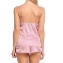 Damen Samt Pyjama mit Top und Shorts Einfarbiges Set mit V-Ausschnitt aus weichem Polyester in eleganten Farben für einen bequemen Schlaf 4