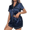 Damen Satin Pyjama mit kurzen Ärmeln und Shorts Einfarbiges Set mit Knöpfen aus Polyester und Elasthan Leichter Sommer Schlafanzug 12